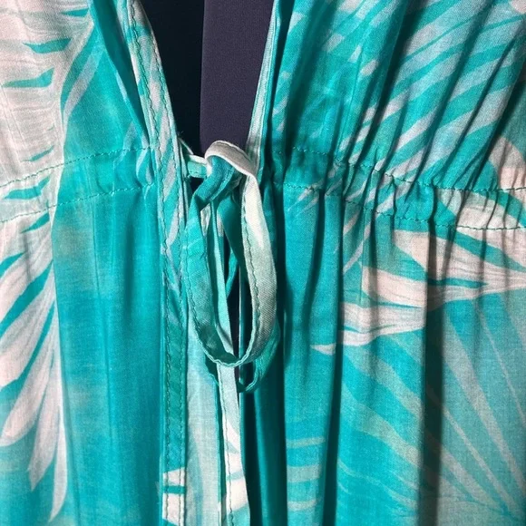 Jantzen 3/4 Sleeve Woven Maxi Duster Cover Up Teal Palm Size M NWT - Picture 5 of 10